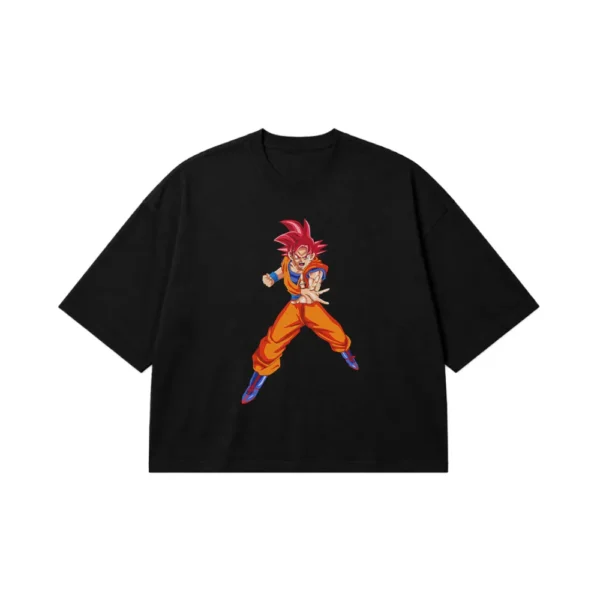 تیشرت باکسی انیمه دراگون بال طرح گوکو سوپر سایان گاد (Super Saiyan God) کد 19827