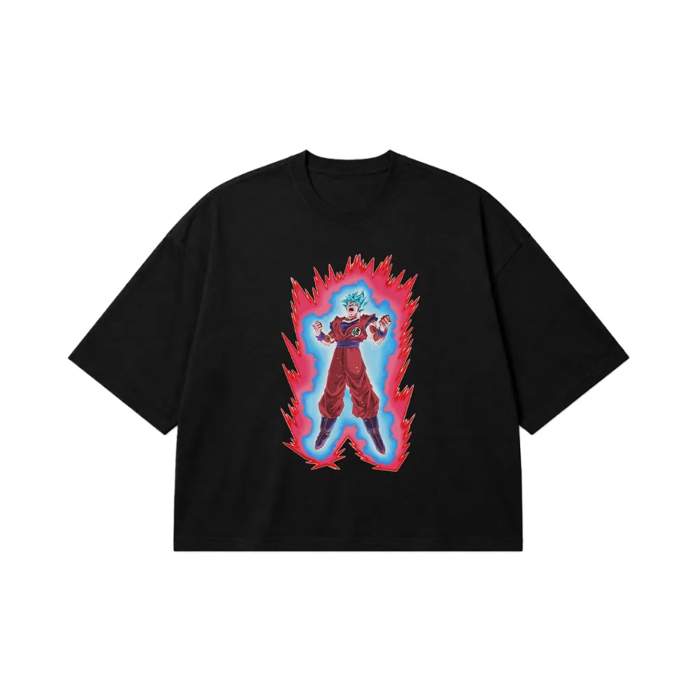 تیشرت باکسی انیمه دراگون بال طرح گوکو گاد رد (God Red Goku) کد 19837