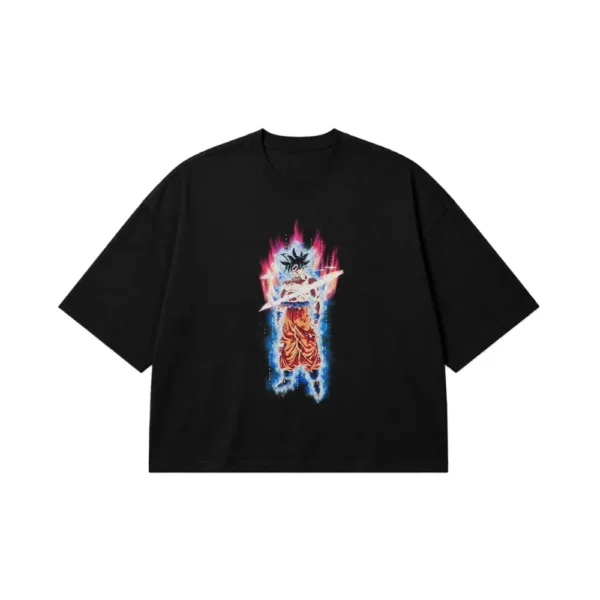 تیشرت باکسی انیمه دراگون بال طرح گوکو اولترا اینستینکت (Ultra Instinct) کد 19856