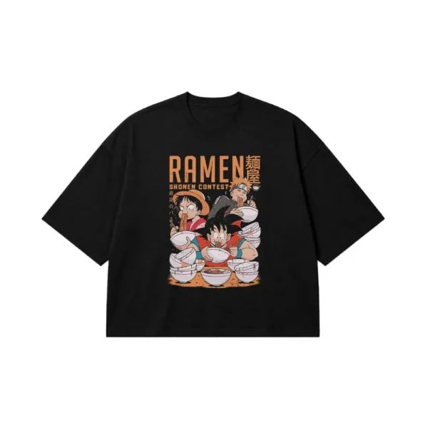 تیشرت باکسی انیمه طرح رامن ناروتو و لوفی و گوکو (Ramen Shonen) کد 19858