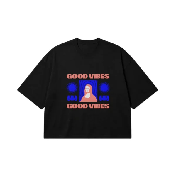 تیشرت باکسی طرح پاپ آرت مونالیزا Good Vibes کد 19890