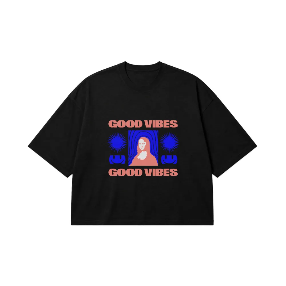 تیشرت باکسی طرح پاپ آرت مونالیزا Good Vibes کد 19890