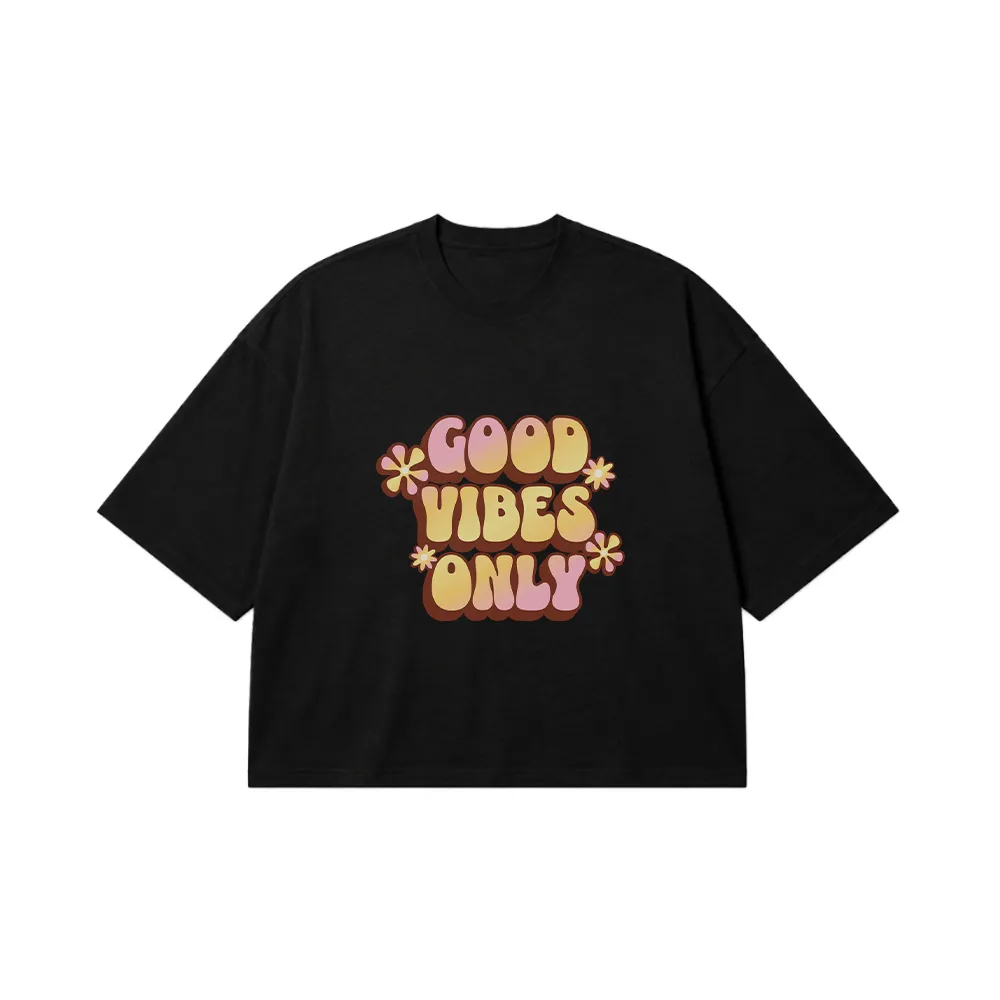 تیشرت باکسی حال و هوای مثبت طرح Good Vibes Only کد 19891