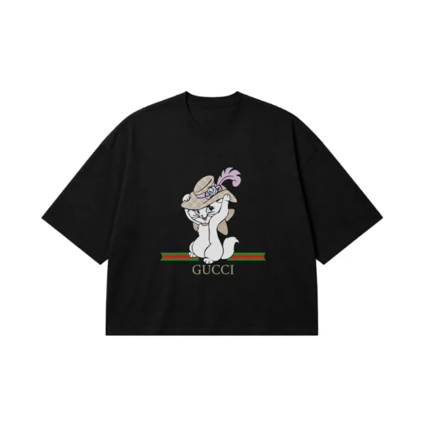 تیشرت باکسی ماری طرح گربه‌های اشرافی گوچی (Aristocats Gucci) کد 20011