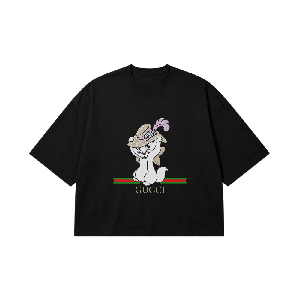 تیشرت باکسی ماری طرح گربه‌های اشرافی گوچی (Aristocats Gucci) کد 20011