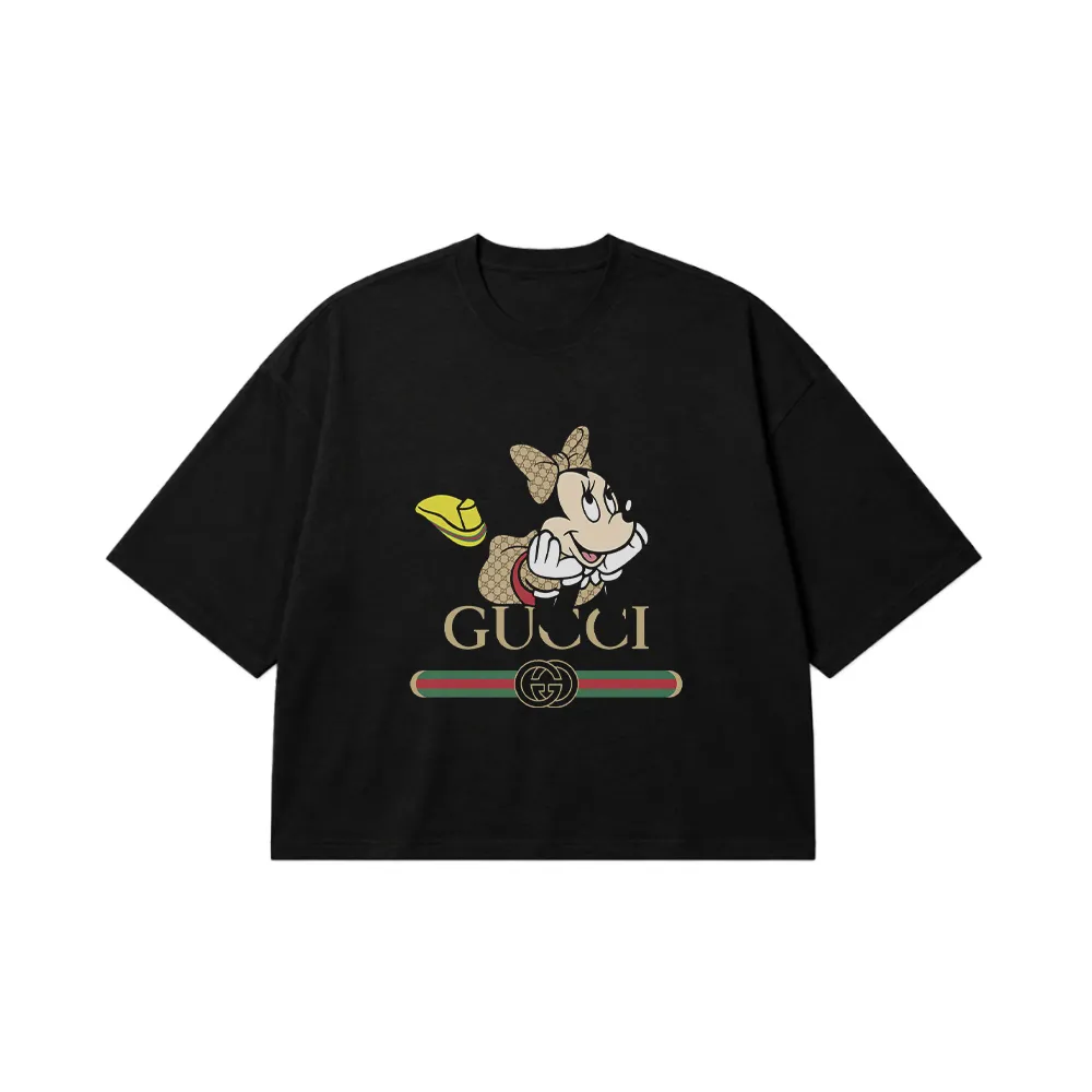 تیشرت باکسی دیزنی طرح مینی موس گوچی کلاه زرد (Disney, Gucci) کد 20038