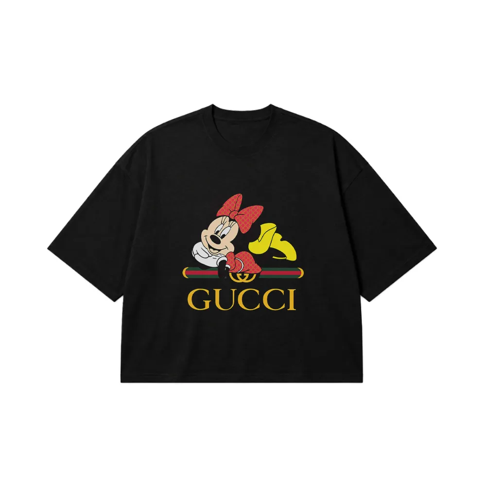 تیشرت باکسی دیزنی طرح مینی موس روبان قرمز گوچی (Disney, Gucci) کد 20042