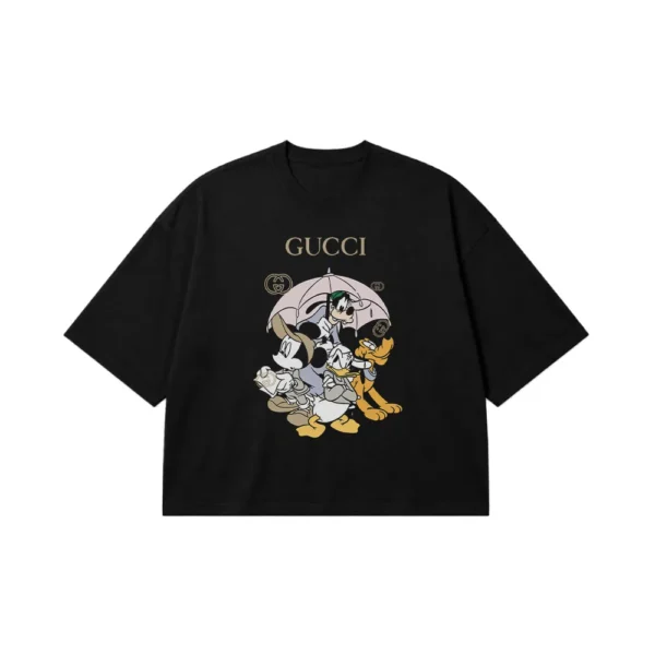تیشرت باکسی دیزنی طرح خانواده میکی موس چتر گوچی (Disney, Gucci) کد 20049