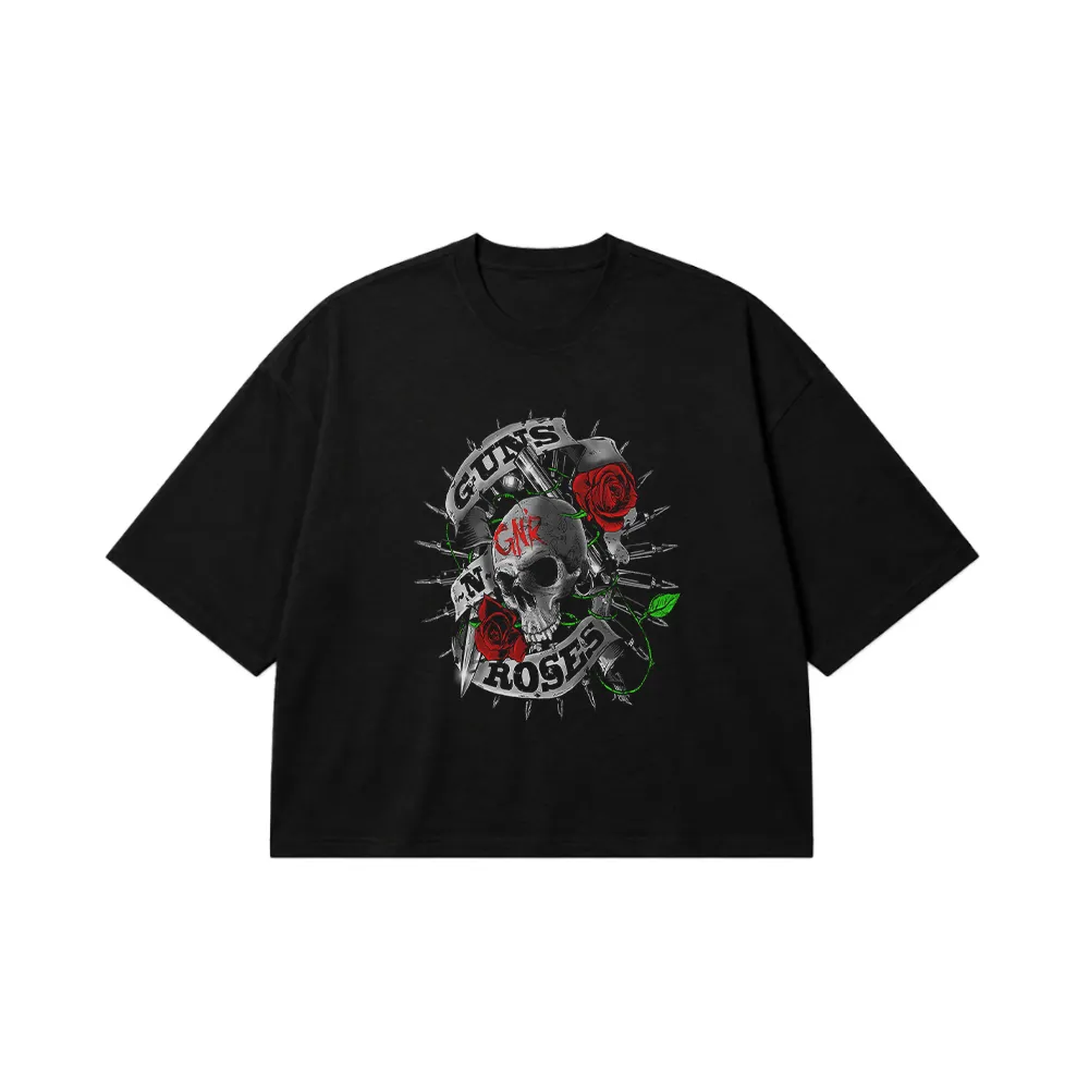 تیشرت باکسی گانزآندروزز طرح جمجمه و رز (Guns N' Roses) کد 20076