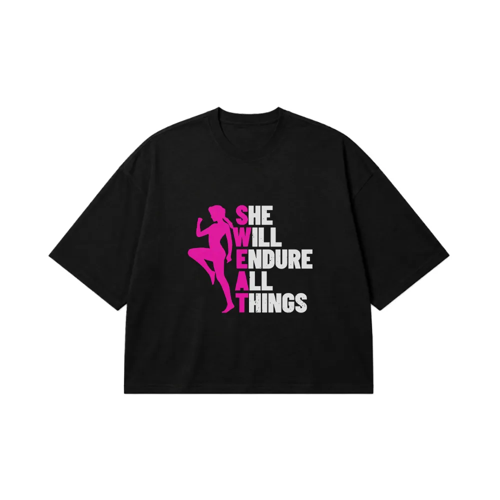 تیشرت باکسی بدنسازی طرح She Will Endure All Things کد 20131