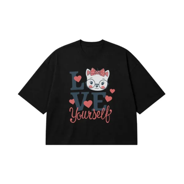 تیشرت باکسی گربه طرح Love Yourself کد 20284