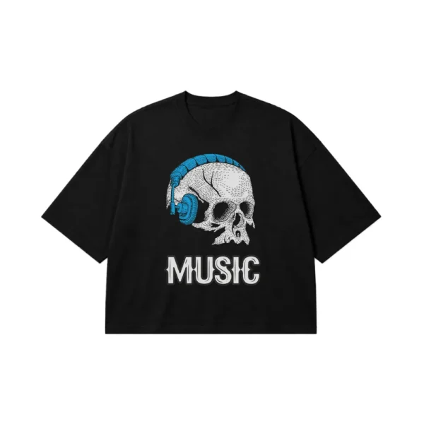 تیشرت باکسی جمجمه طرح هدفون Music کد 20303