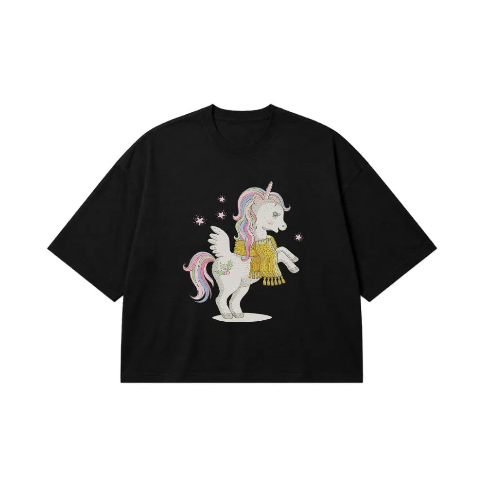 تیشرت باکسی کریسمس طرح اسب تک‌شاخ (Unicorn) کد 20484