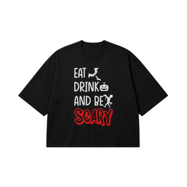 تیشرت باکسی هالووین طرح Eat Drink And Be Scary کد 20594