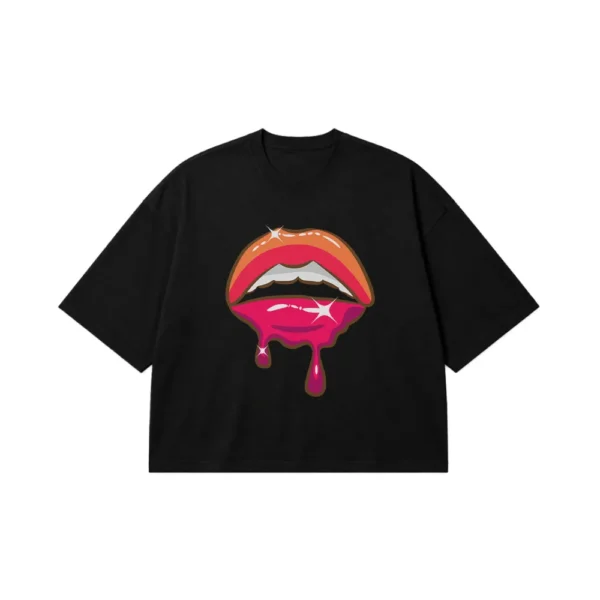 تیشرت باکسی لب طرح نارنجی چکه‌دار (Dripping Lips) کد 20794