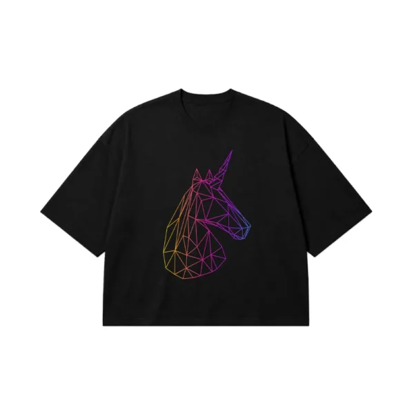 تیشرت باکسی اسب شاخدار طرح خط رنگی (Unicorn Wireframe) کد 20869