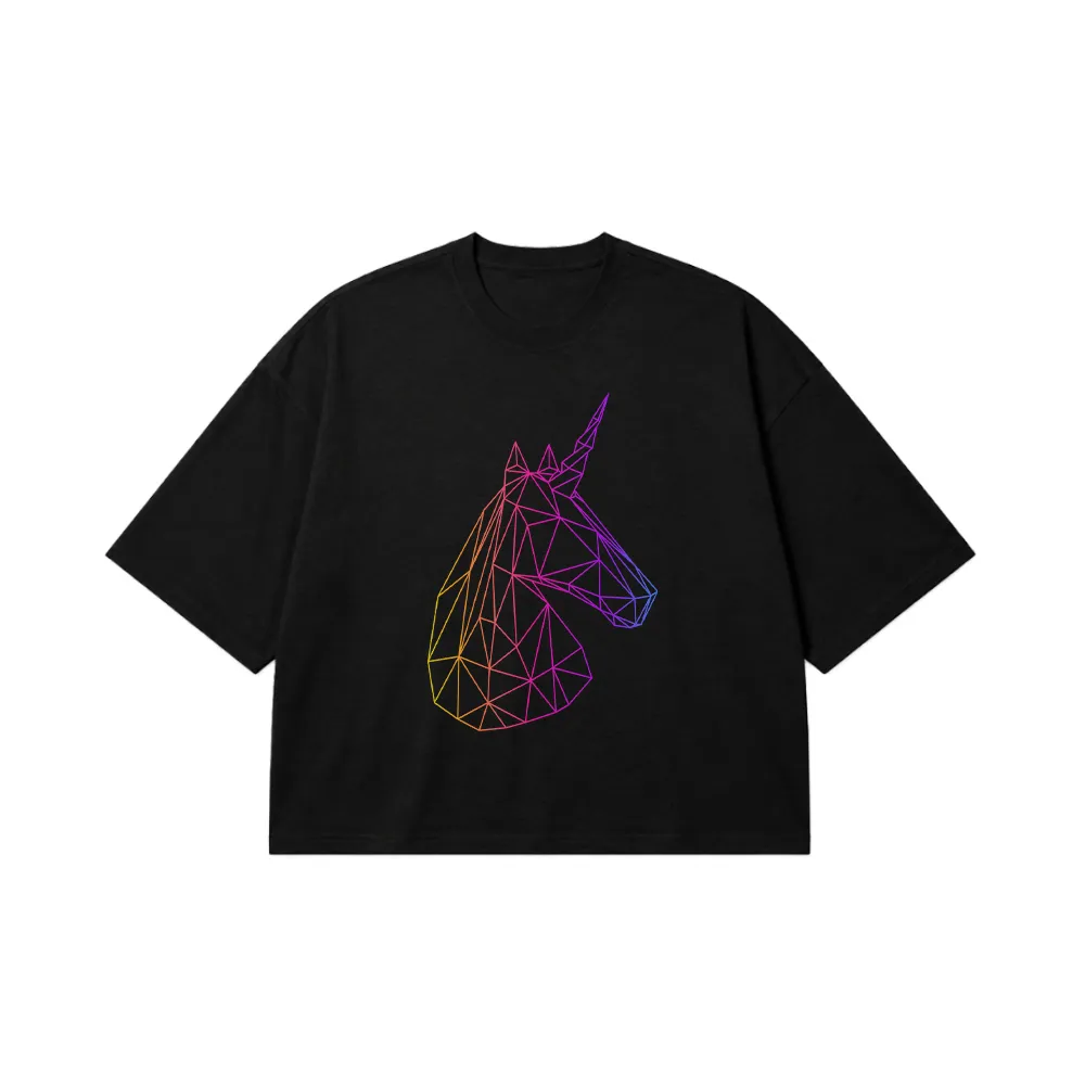 تیشرت باکسی اسب شاخدار طرح خط رنگی (Unicorn Wireframe) کد 20869