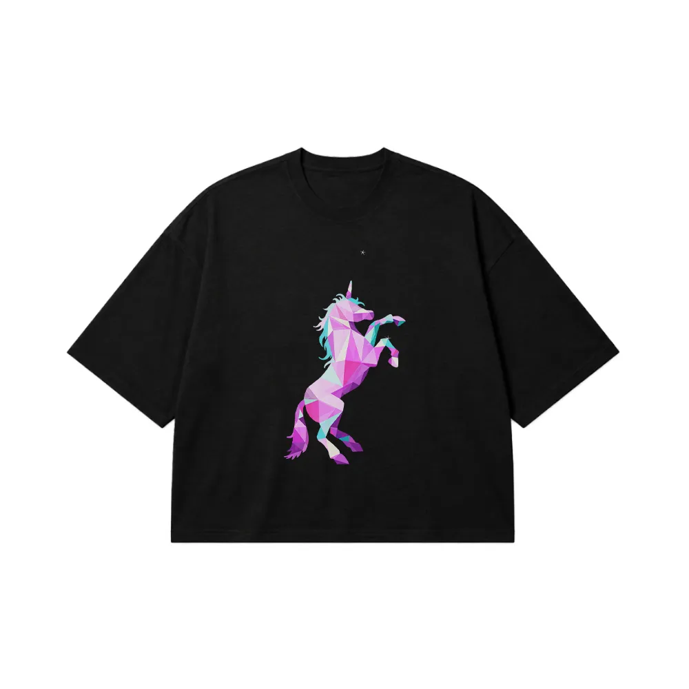 تیشرت باکسی اسب شاخدار طرح هندسی رنگی (Geometric Unicorn) کد 20872