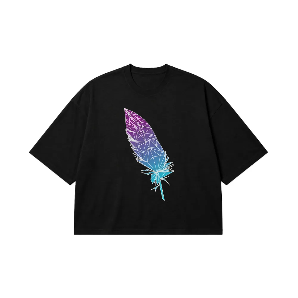 تیشرت باکسی پر طرح هندسی آبی (Geometric Feather) کد 20881