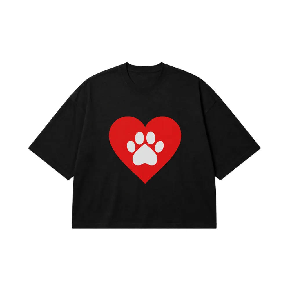 تیشرت باکسی قلب طرح رد پا قرمز (Paw Heart) کد 20943