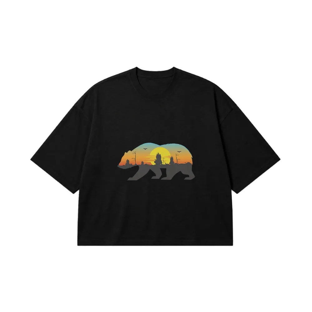 تیشرت باکسی خرس طرح طبیعت و غروب (Bear Silhouette) کد 20947
