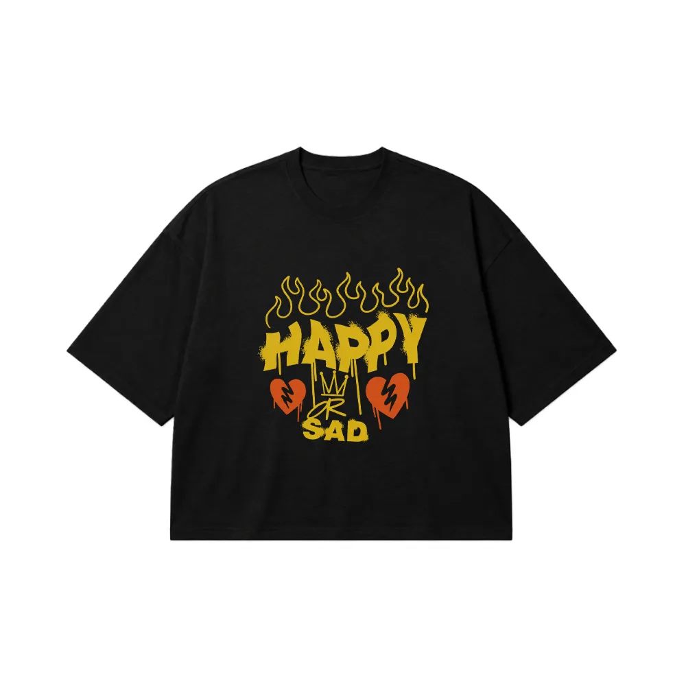 تیشرت باکسی طرح شعله آتش Happy Sad کد 21158