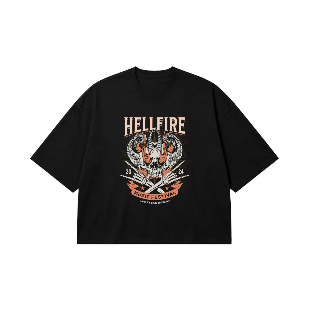 تیشرت باکسی جمجمه طرح Hellfire Music Festival کد 21274