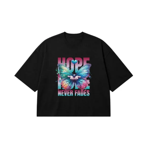 تیشرت باکسی پروانه طرح Hope Never Fades کد 21490