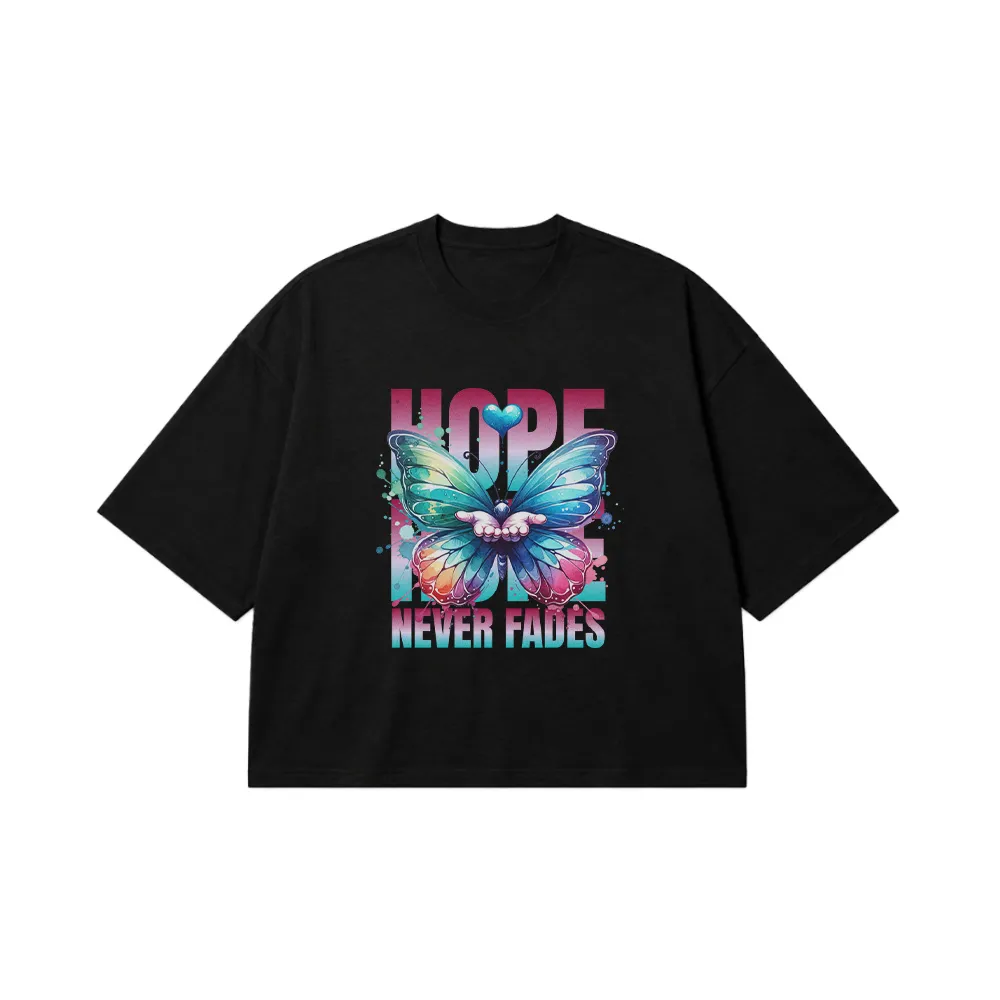 تیشرت باکسی پروانه طرح Hope Never Fades کد 21490