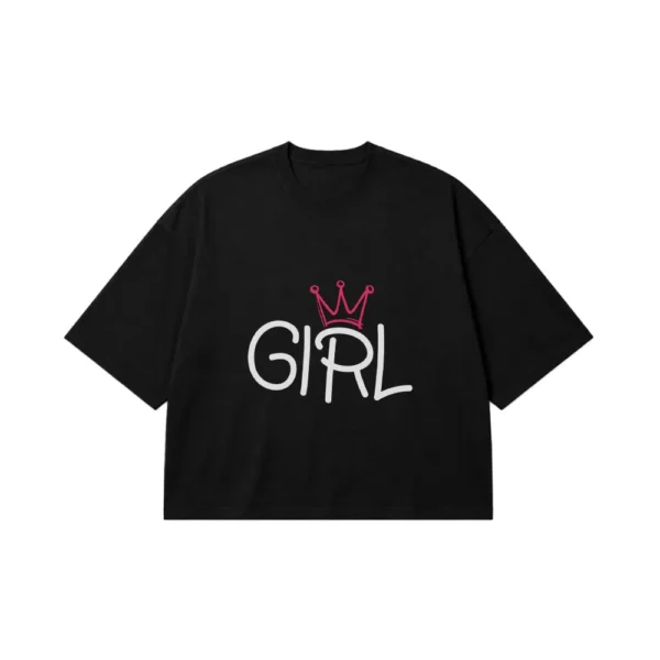 تیشرت باکسی طرح GIRL با تاج کد 21608