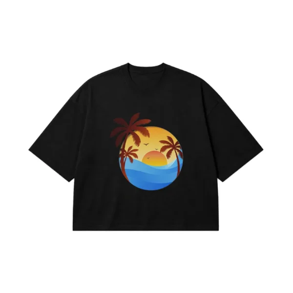 تیشرت باکسی طرح غروب ساحلی (Beach Sunset) کد 21627