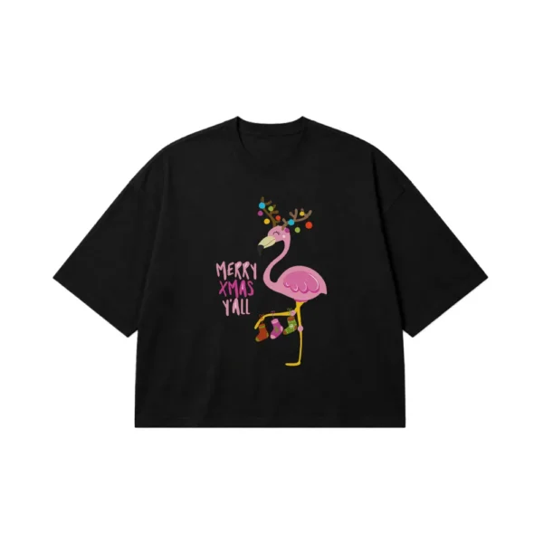 تیشرت باکسی فلامینگو طرح کریسمس Merry Xmas Y'all کد 21741
