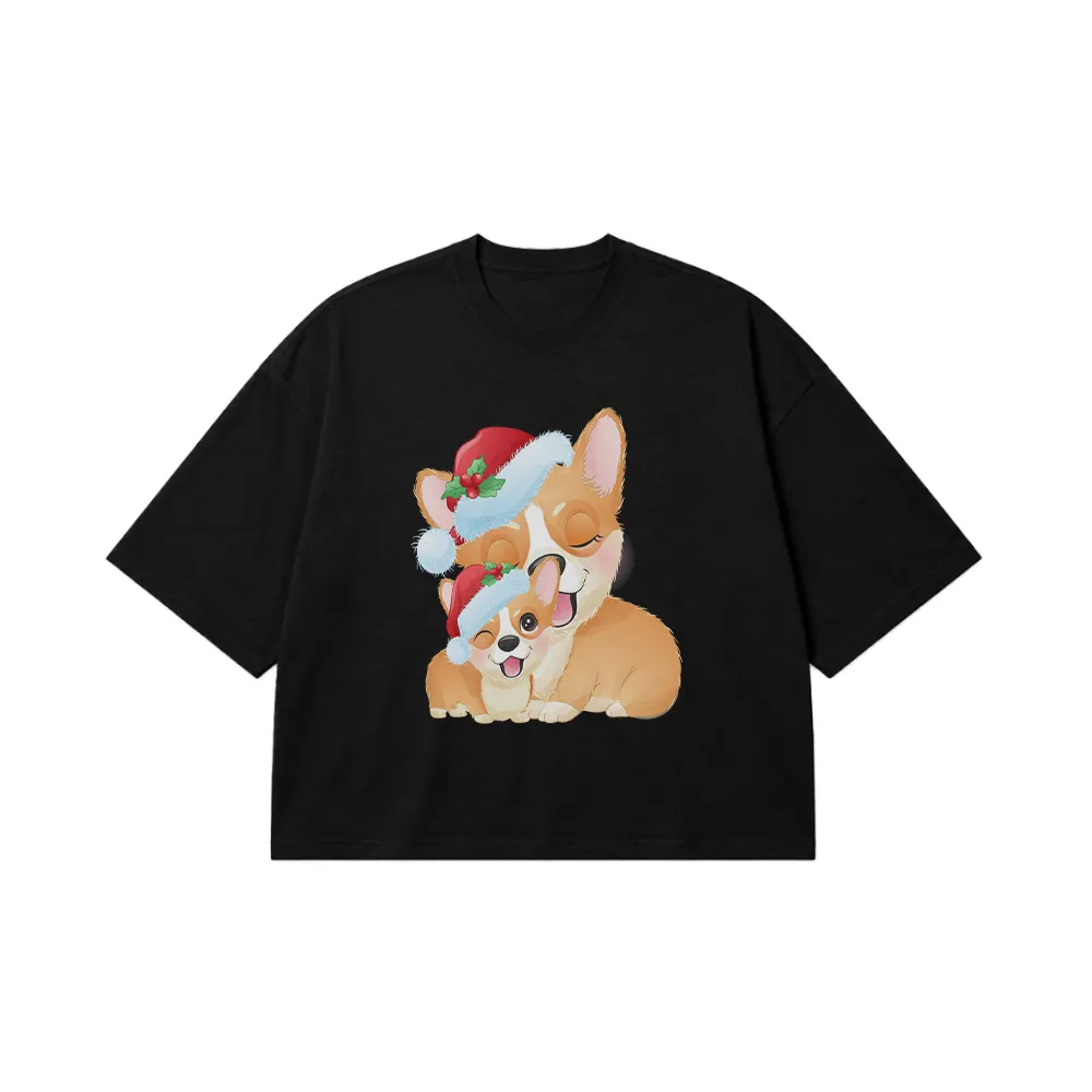 تیشرت باکسی کریسمس طرح سگ کورگی (Corgi Christmas) کد 21760