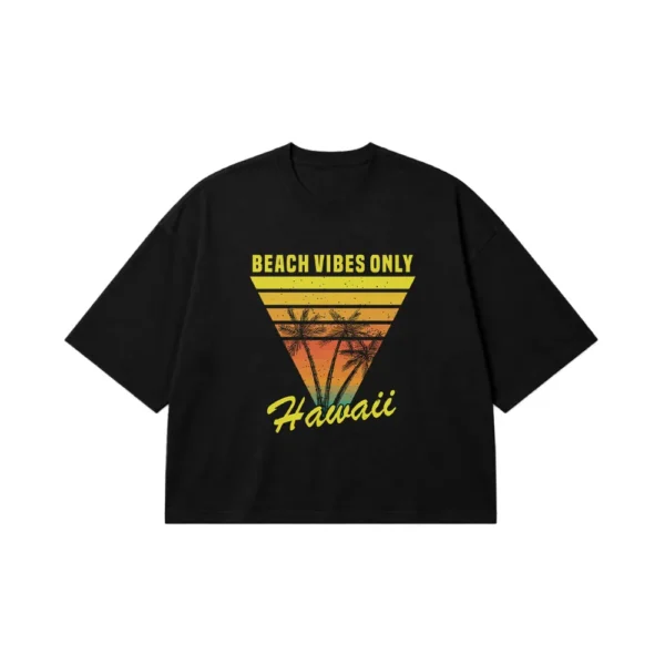 تیشرت باکسی هاوایی طرح غروب Beach Vibes Only کد 21781