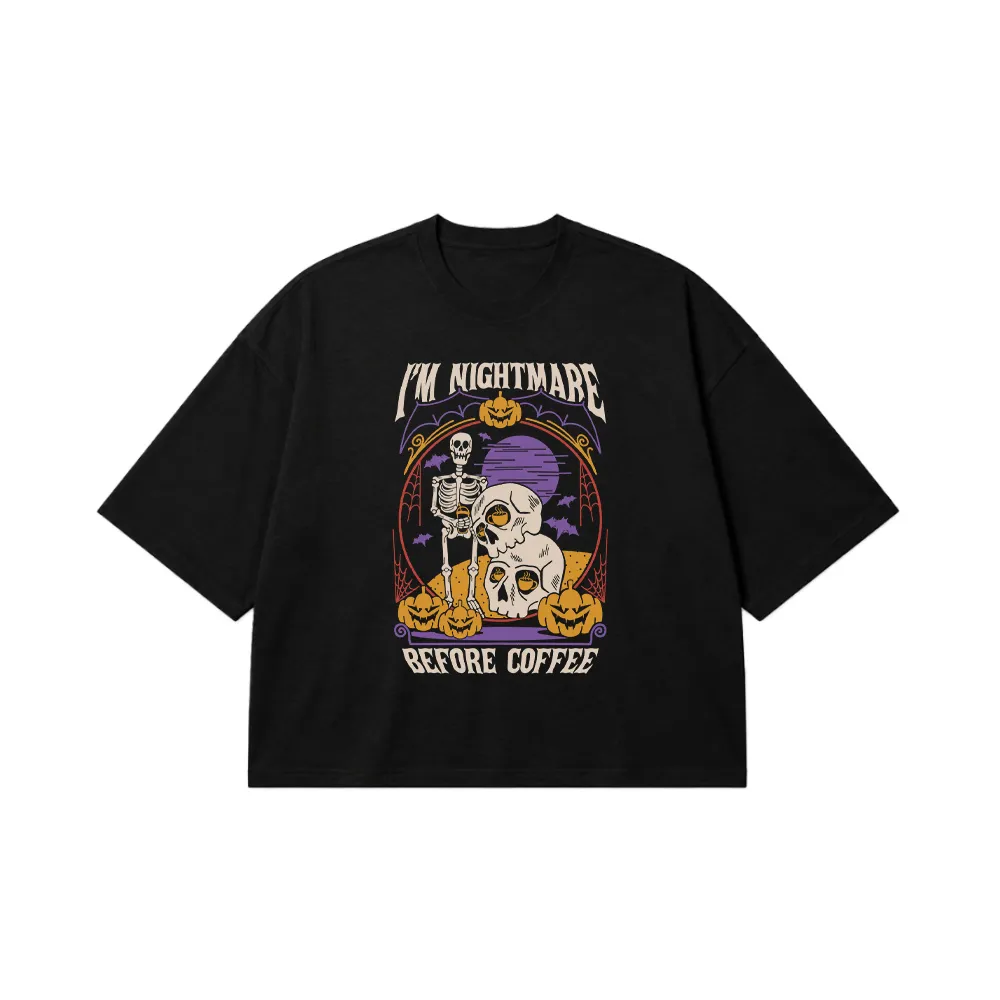 تیشرت باکسی هالووین طرح I'm Nightmare Before Coffee کد 21855