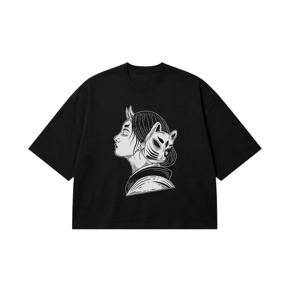 تیشرت باکسی گیشا طرح ماسک روباه (Kitsune Mask) کد 22061