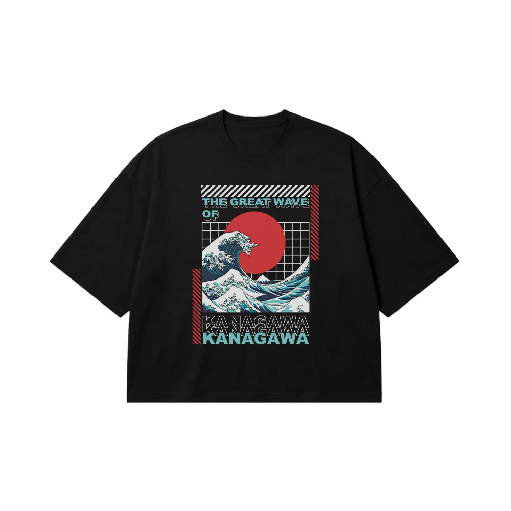 تیشرت باکسی ژاپنی طرح موج بزرگ کاناگاوا (The Great Wave) کد 22094