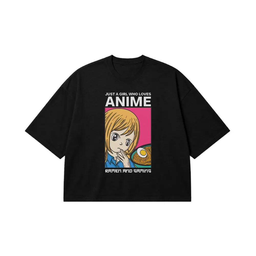 تیشرت باکسی نوشته Just a girl who loves Anime مدل فانتزی کد 22298
