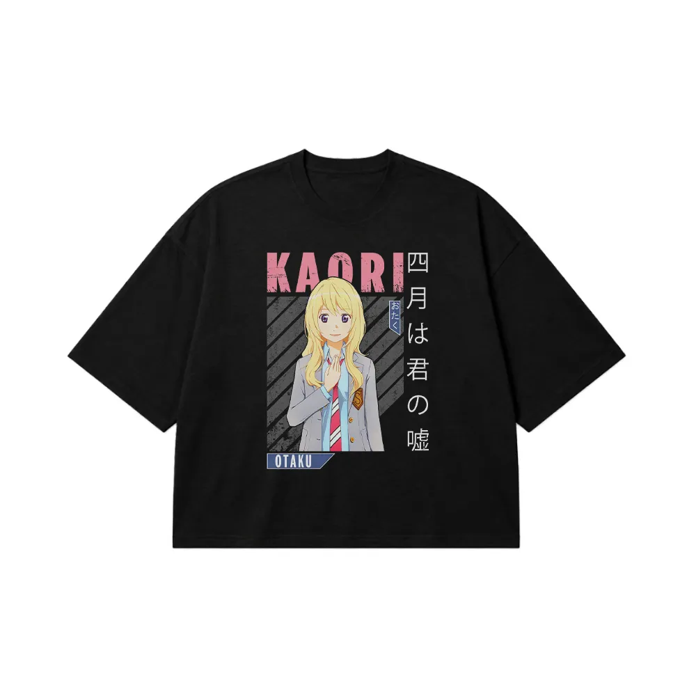 تیشرت باکسی انیمه دروغ آوریل طرح کائوری نوشته اوتاکو (Your Lie in April, Kaori) کد 22402