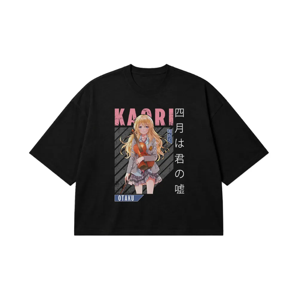 تیشرت باکسی انیمه دروغ آوریل طرح کائوری با ویولن قرمز (Your Lie in April, Kaori) کد 22403