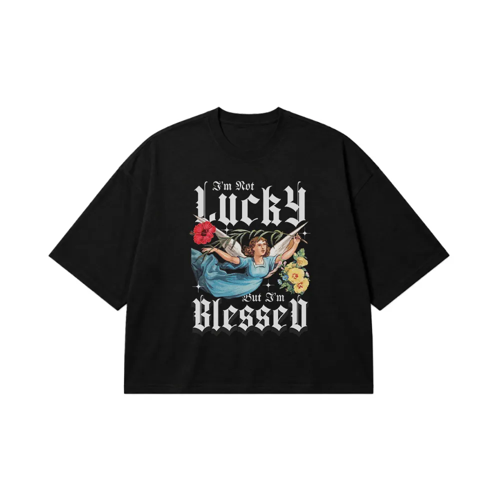 تیشرت باکسی فرشته و نوشته I’m Not Lucky But I’m Blessed کد 2255