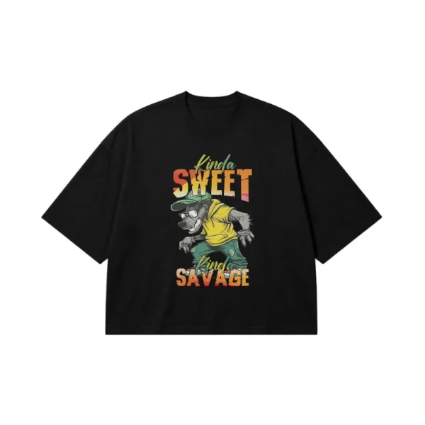تیشرت باکسی سگ طرح Kinda Sweet Kinda Savage کد 22619