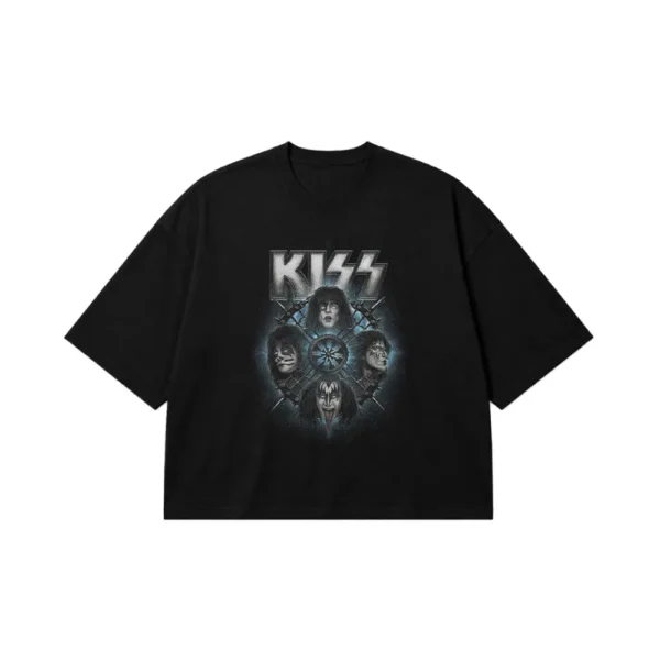 تیشرت باکسی کیس طرح چهره گروه آبی (KISS) کد 22715