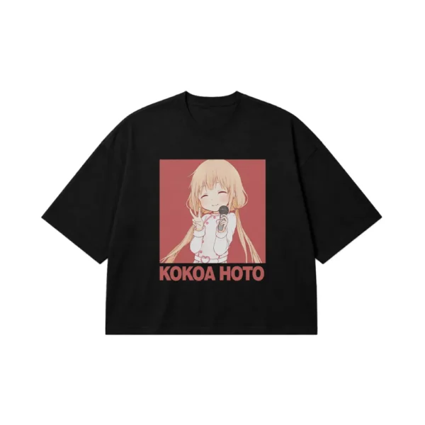 تیشرت باکسی انیمه دخترانه طرح کوکوا هوتو میکروفون صورتی (Kokoa Hoto) کد 22837