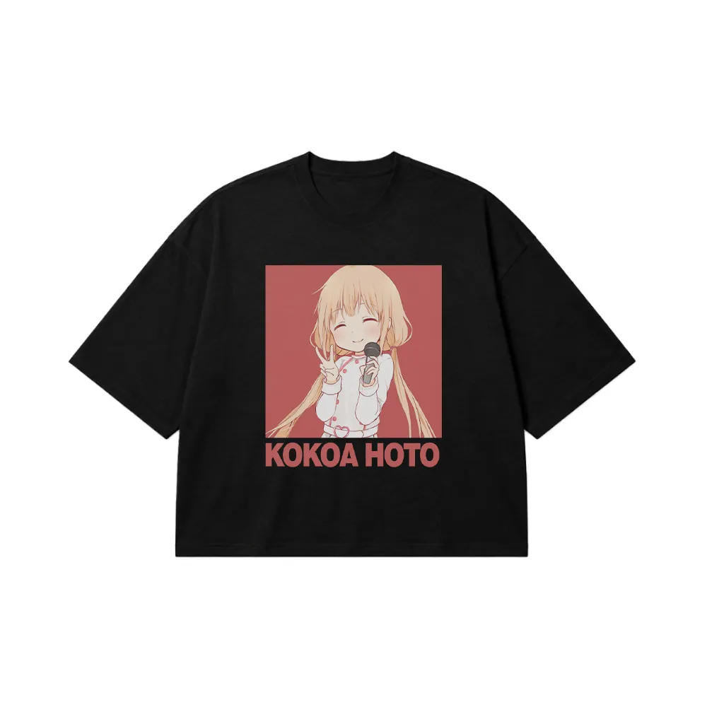 تیشرت باکسی انیمه دخترانه طرح کوکوا هوتو میکروفون صورتی (Kokoa Hoto) کد 22837