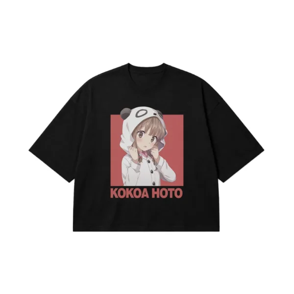تیشرت باکسی انیمه دخترانه طرح کوکوا هوتو پاندا صورتی (Kokoa Hoto) کد 22838