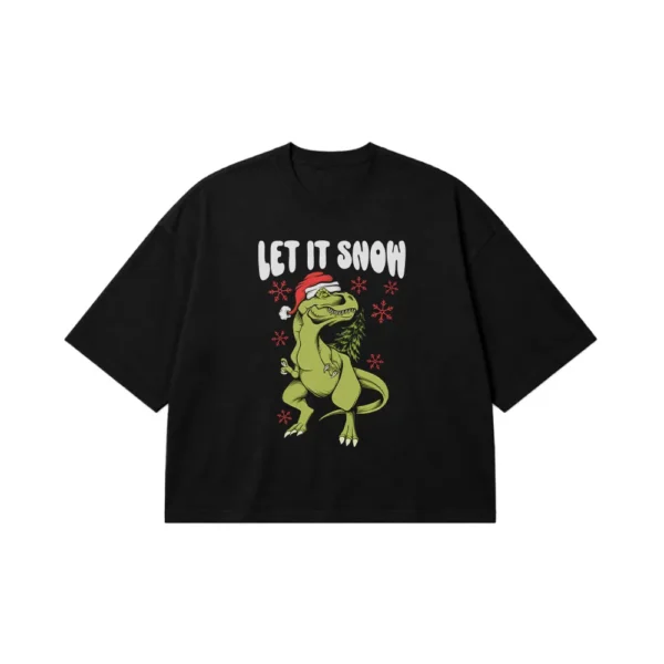 تیشرت باکسی دایناسور کریسمسی طرح Let It Snow کد 23074