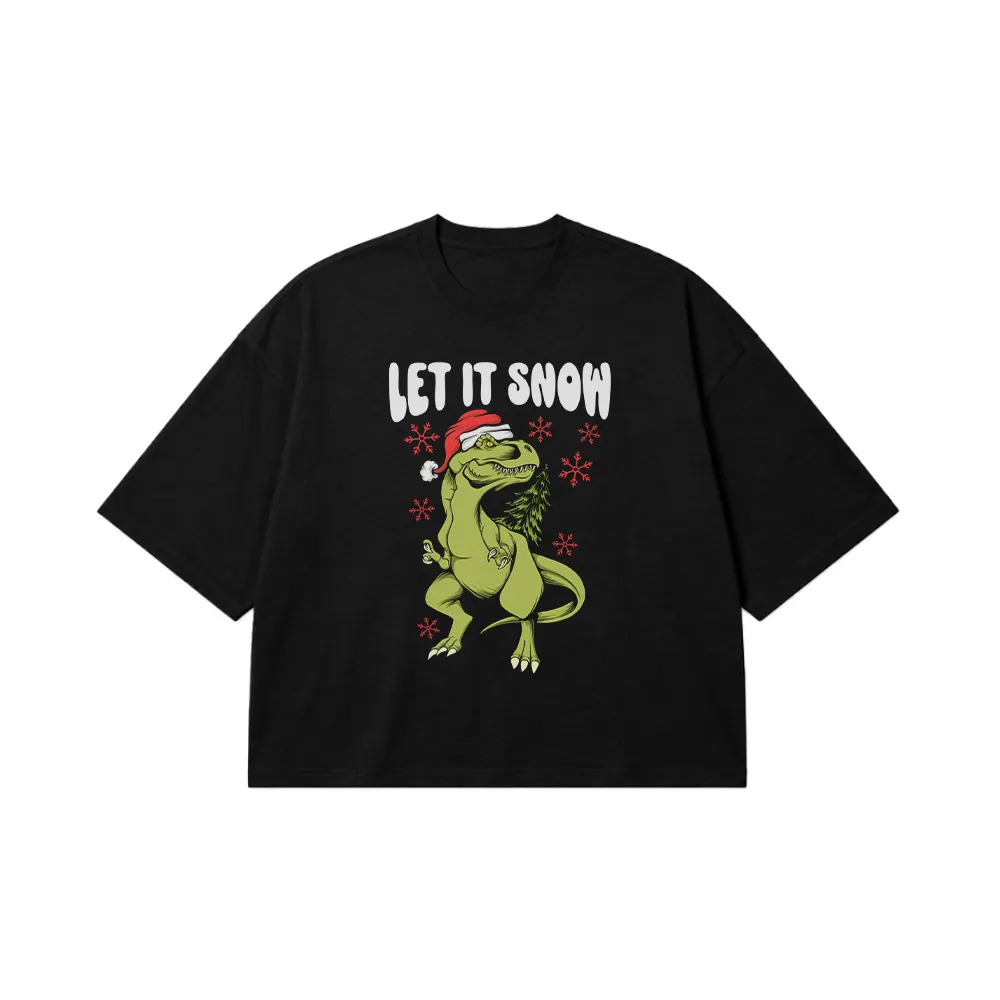 تیشرت باکسی دایناسور کریسمسی طرح Let It Snow کد 23074