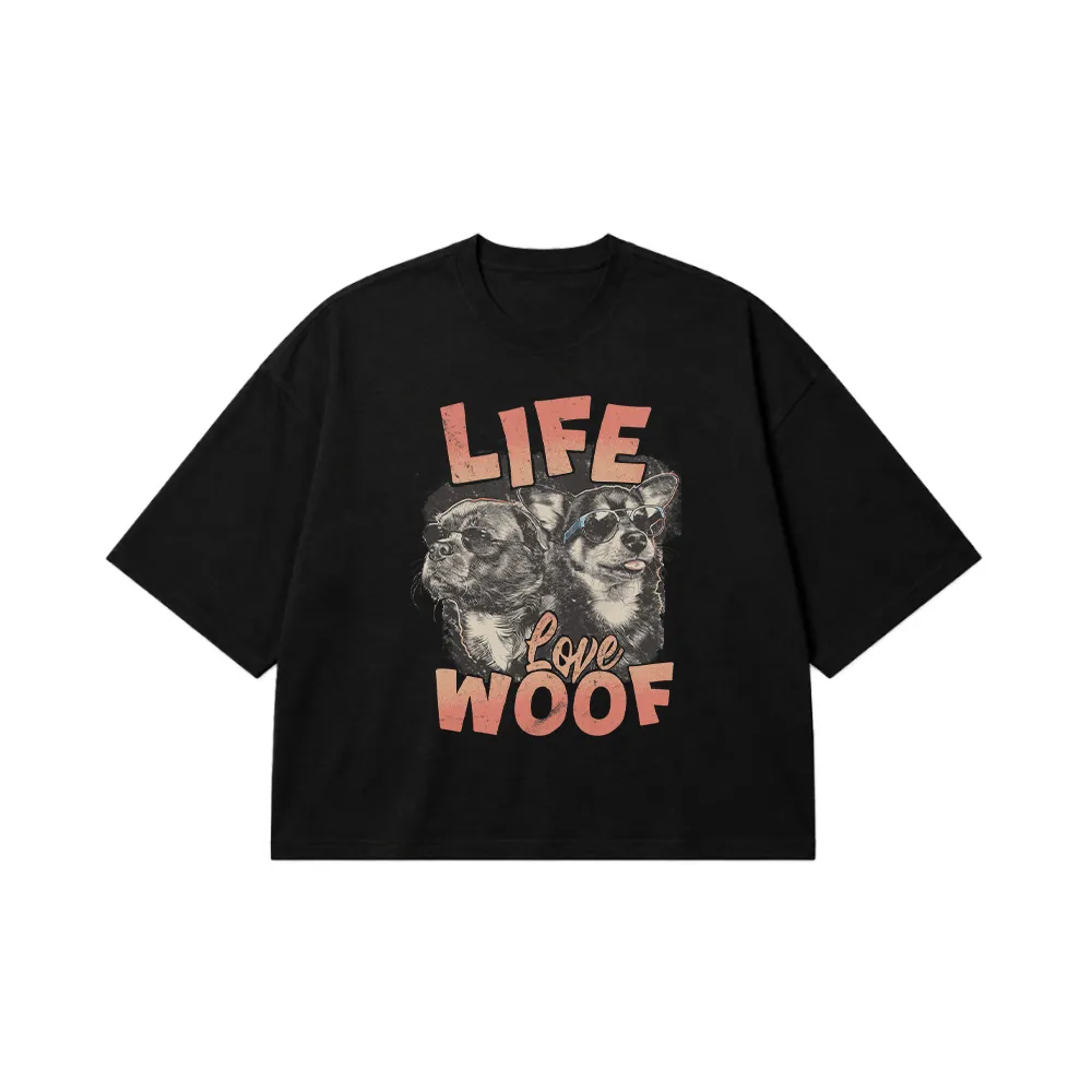 تیشرت باکسی سگ طرح Life Love Woof کد 23113