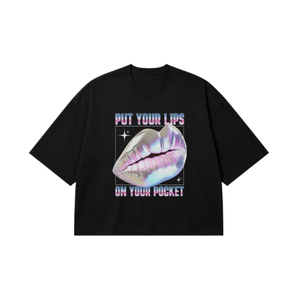 تیشرت باکسی لب نقره‌ای طرح Put Your Lips کد 23141